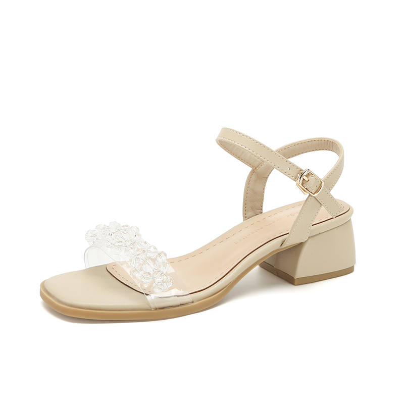 ZUOMILUO Microfiber Leather One Strap Sandals 4.5cm Women's Apricot