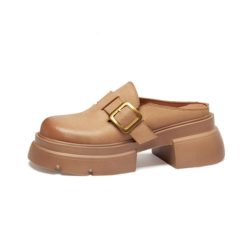 Echo&yolo Top Grain Cow Leather Closed Toe Slippers 6.5cm Women's