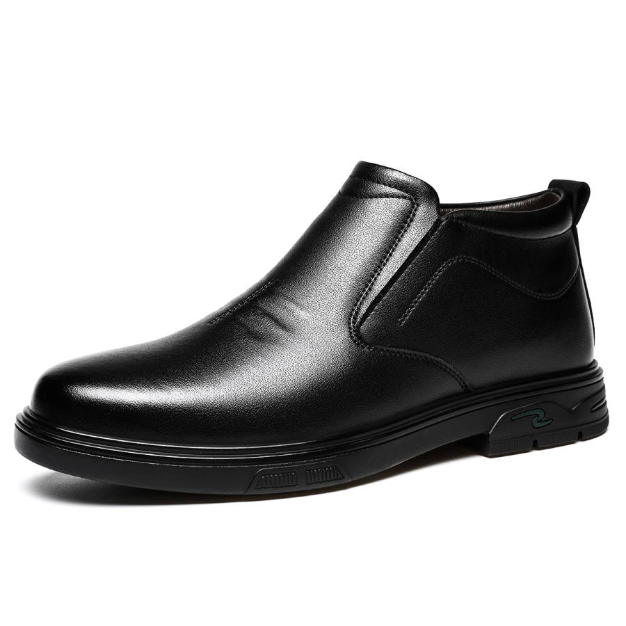CHINT CHINT Casual Leather Shoes Men's Mid Top Black
