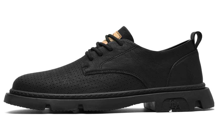 HLA Casual Leather Shoes Men's Low Top Black/Khaki