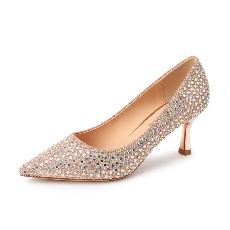 Qiandongmeili Slim Heel High Heels 6CM Women's Champagne