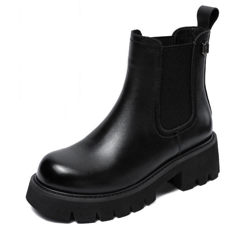 Devanro Devanro Top Grain Cow Leather Short Chelsea Boots 5.5cm Women's