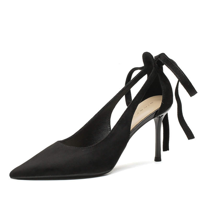 HKCP Suede Slim Heel High Heels 8cm Women's Black