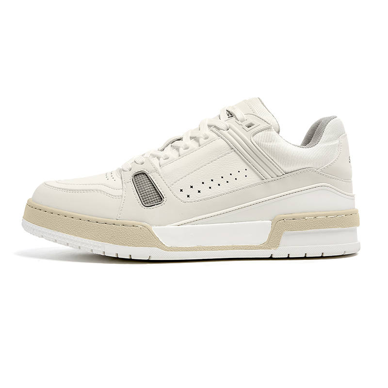 MINGYITU Cow Leather Low top Skateboard Shoes Men's White