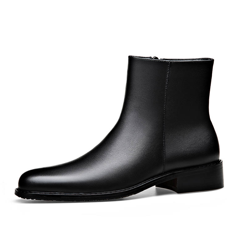 LUOMAIKE Cow Leather Fashion Versatile Fleece Lined Thermal Ankle Boots Men's Black
