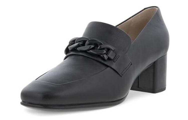 Ecco 35 Square Toe Molded Sheepskin Chunky Heel High Heels 5CM Women's Black