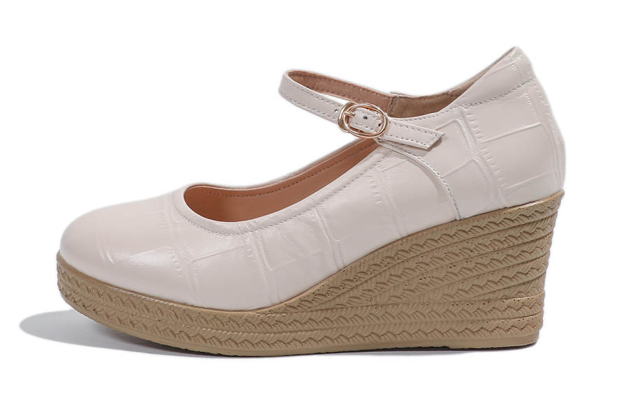 Mulinsen Cow Leather Mary Jane Shoes Women's Beige