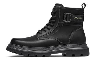 HARSON Cow Leather Crew Combat Boots Men's Black