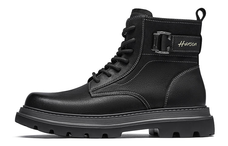 HARSON HARSON Cow Leather Crew Combat Boots Men's Black