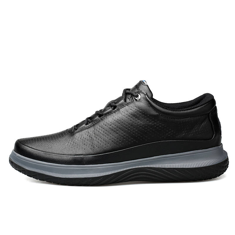 WENNAI Top Grain Cow Leather Casual Shoes Men's Black Gray