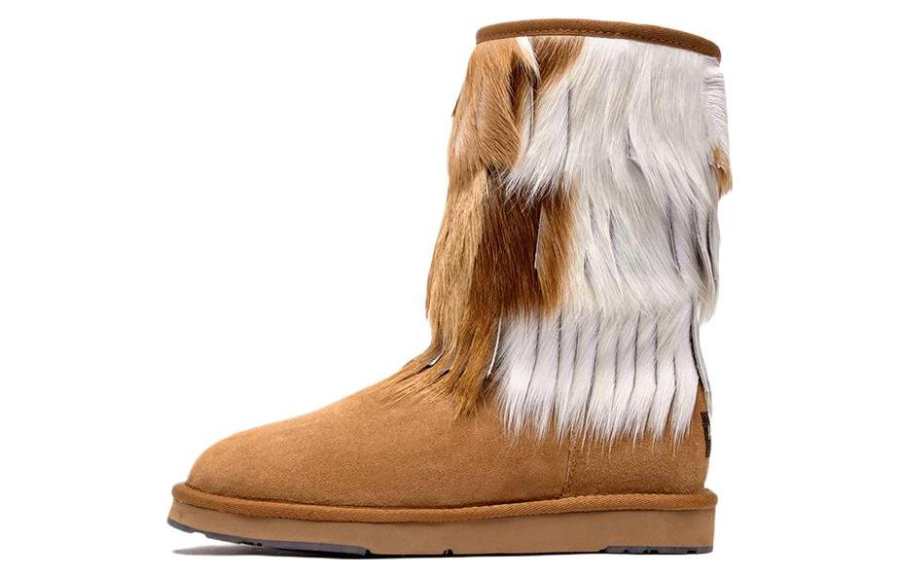AU&MU Sheepskin Thermal Crew Snow Boots Women's Chestnut
