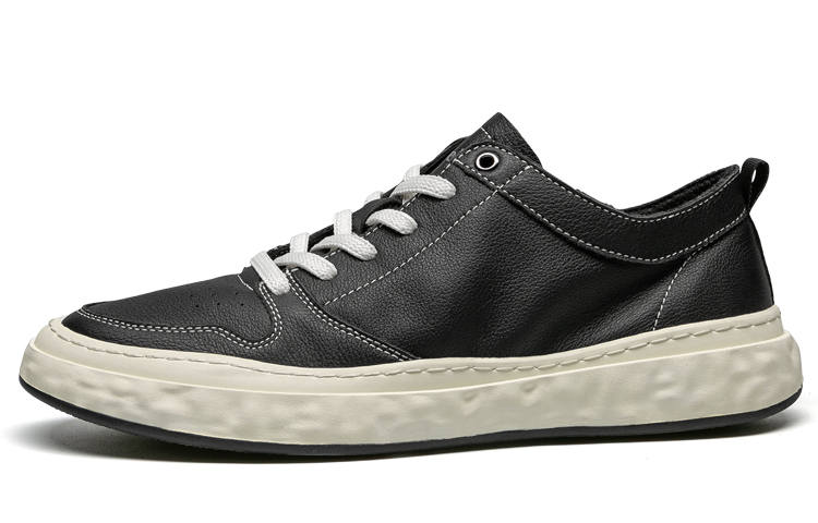 LEAVELAND Top Grain Cow Leather Stylish Skateboarding Shoes Men's Black