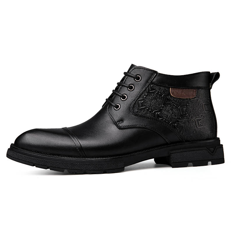 CKVUSAMG Top Grain Cow Leather Ankle Length Combat Boots Men's Black