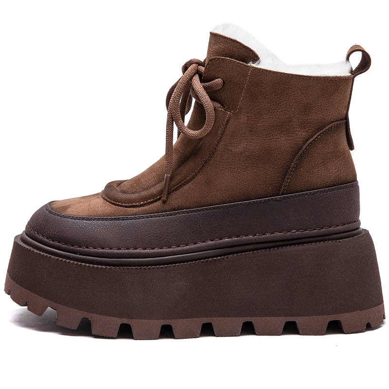 JIEZHOU Top Grain Cow Leather Thermal Short Snow Boots Women's