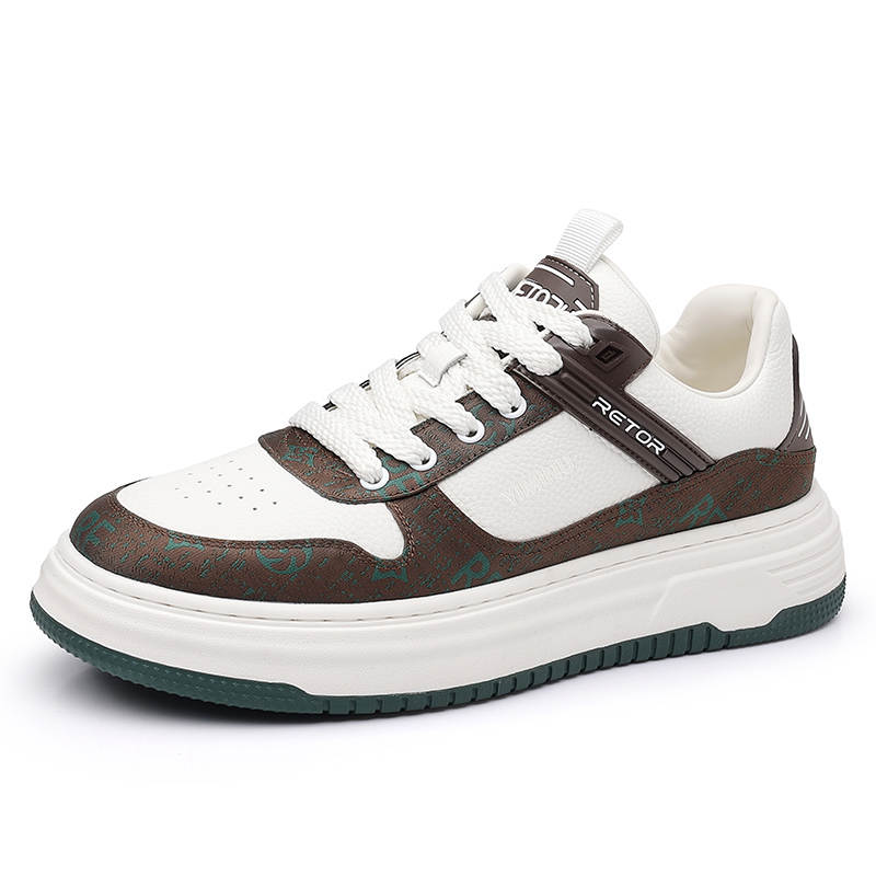 YIMINU Cow Leather Low top Skateboard Shoes Men's White