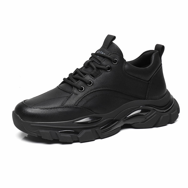 Mulinsen Cow Split Leather Cushioning, Wear Resistant Low top Casual Shoes Men's Black
