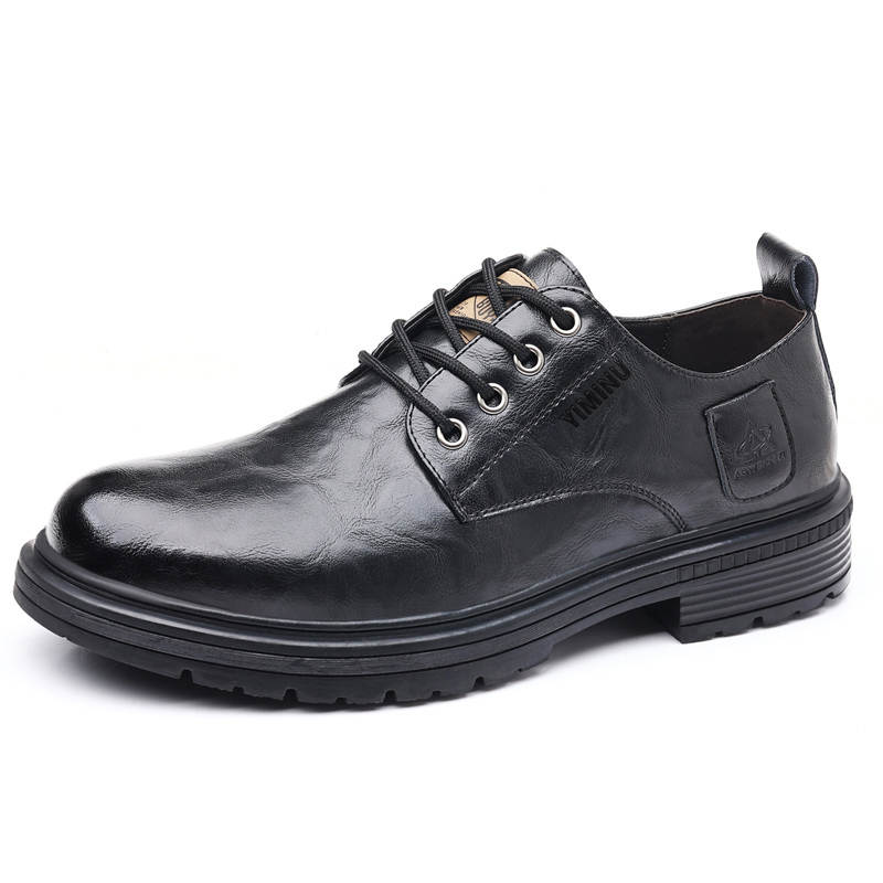 YIMINU Casual Leather Shoes Men's Low Top Black/Brown