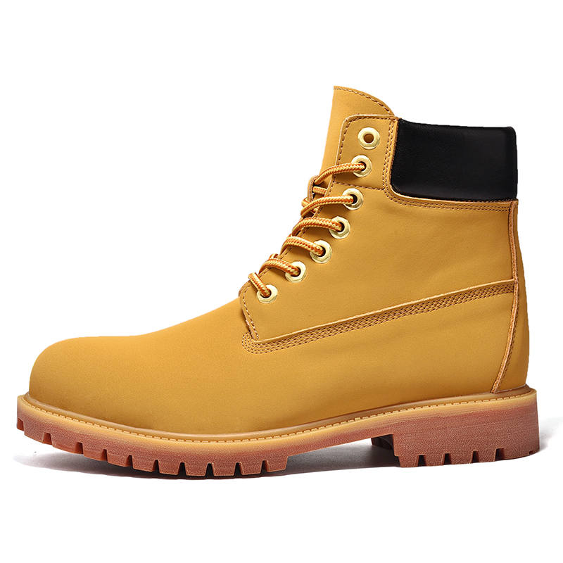 DAOTUSEN Top Grain Cow Leather Combat Boots Unisex Wheat Yellow