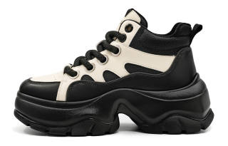 EBLAN Leather Fleece Lined Platform Height Increasing Low top Chunky Sneakers Women's Black