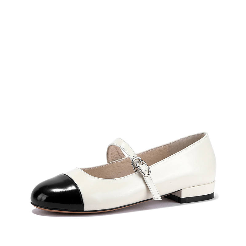 Brut Ros′e Cow Leather Block Heel Mary Jane Shoes 2cm Women's White