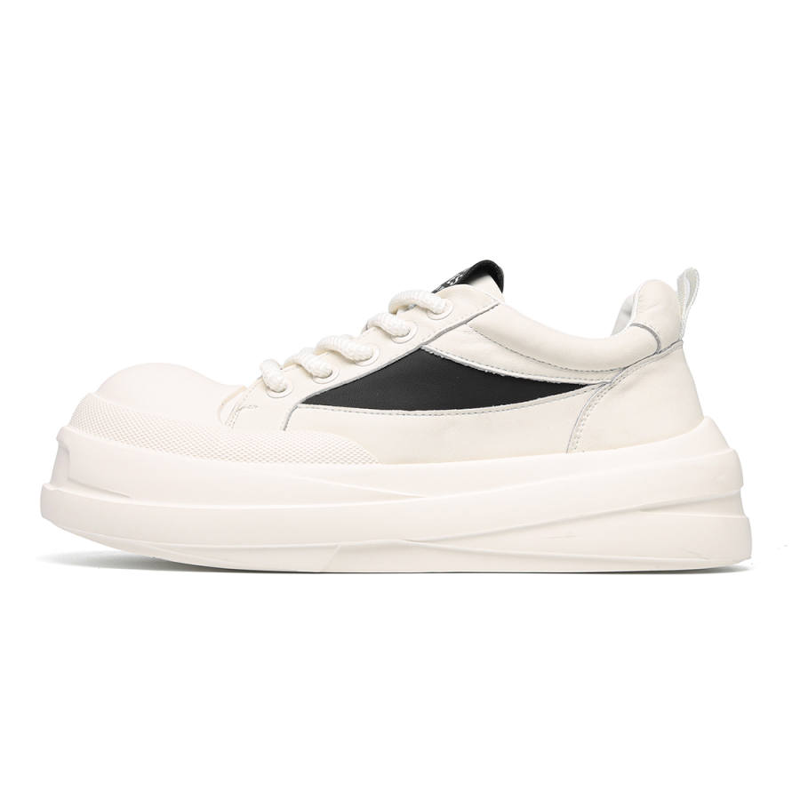 HUITE Cow Split Leather Low top Skateboard Shoes Men's White