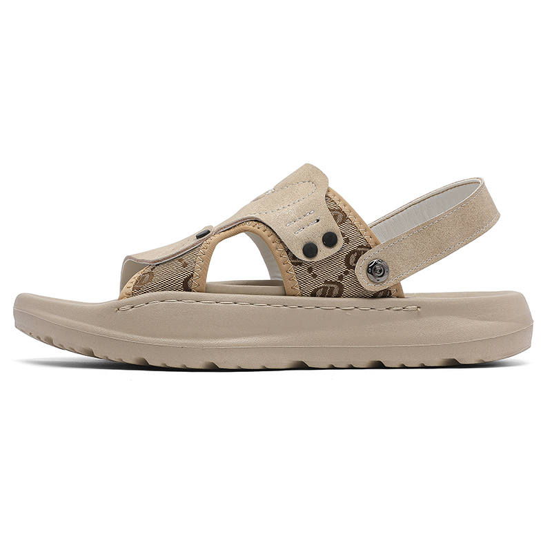 PAVEA PAVEA Microfiber Leather One Strap Sandals Men's Khaki