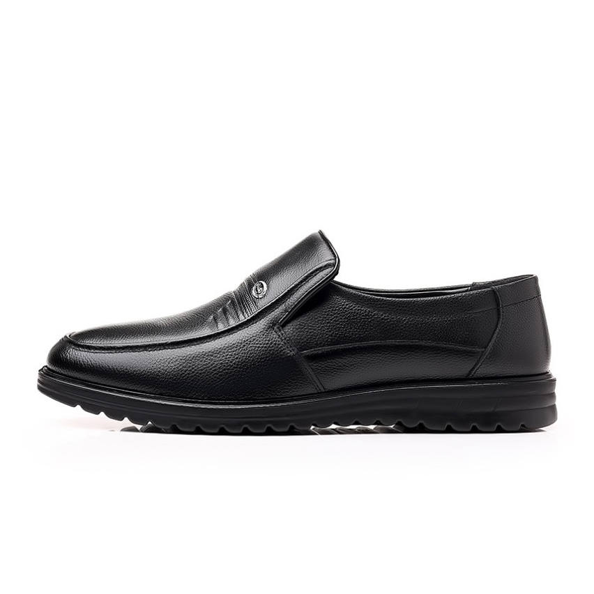 HUANAI Casual Leather Shoes Men's Low Top Black
