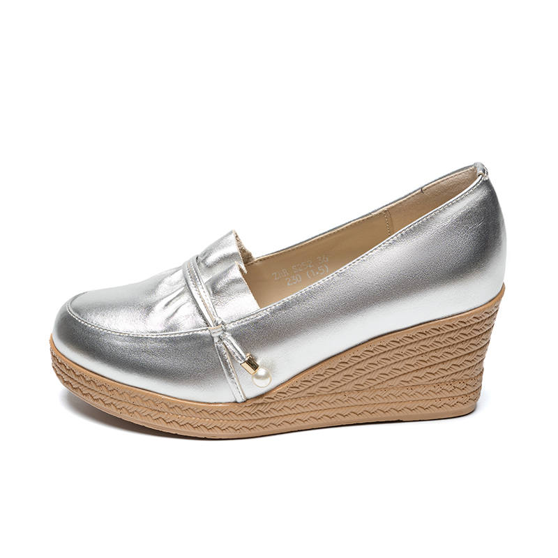 ZHR Top Grain Cow Leather Wedge Heel High Heels 7cm Women's
