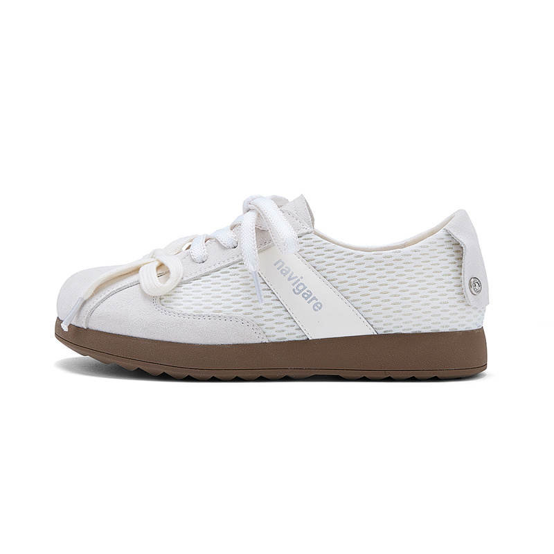 NAVIGARE Cow Split Leather Breathable Low top Skateboard Shoes Women's Beige