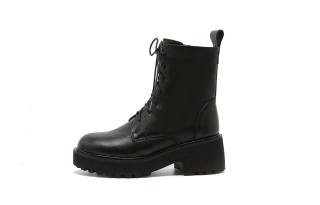 VEDULLAR Top Grain Cow Leather Short Combat Boots 6cm Women's