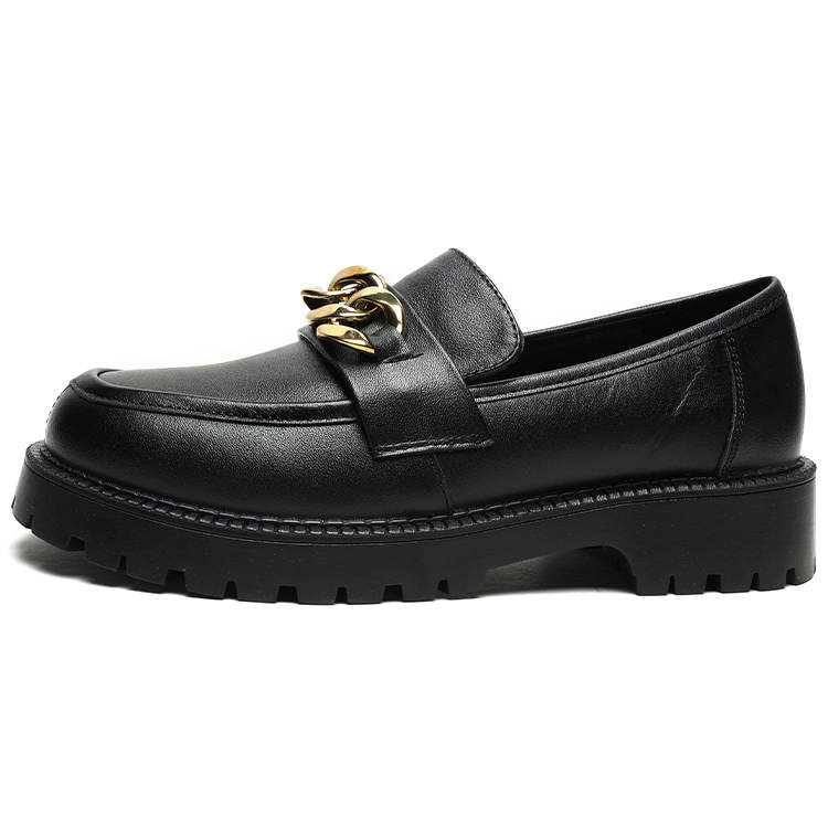 Mulinsen Ballet Flats Top Grain Cow Leather Loafers 3.7cm Women's Black
