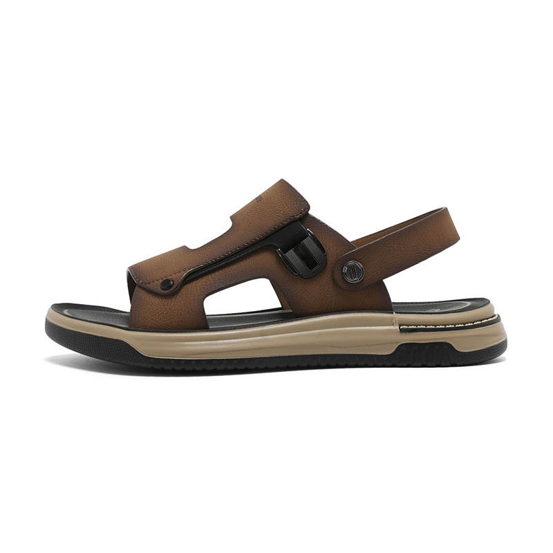 NAVIGARE Small Sailboat Microfiber Leather Beach Sandals Men's Khaki