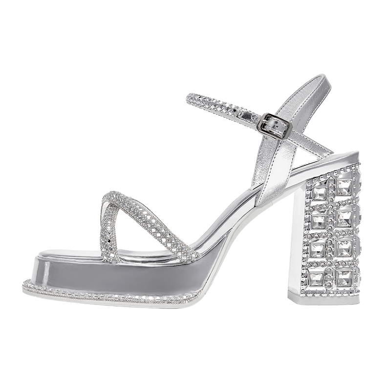 SHOESZOOO One Strap Sandals Women's Gilded Secret Silver