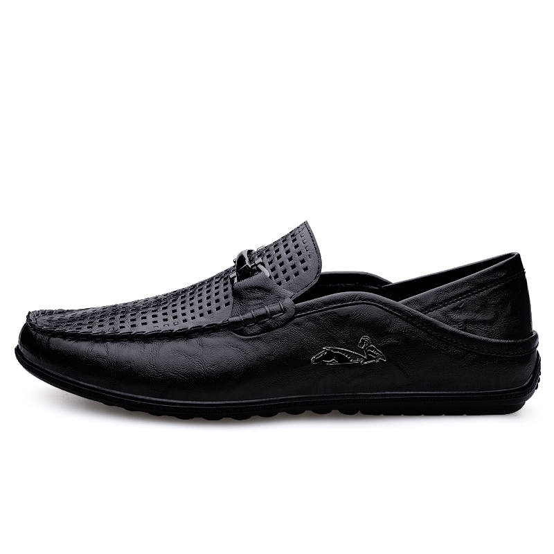 YINGLUNQISHI Top Grain Cow Leather Gommino Loafers Men's Black
