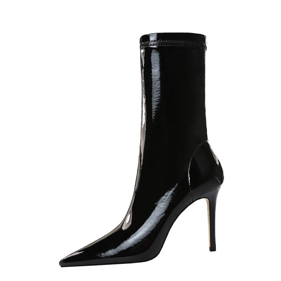 QITUMAUL Patent Leather Ankle Boots 9.5cm Women's Black