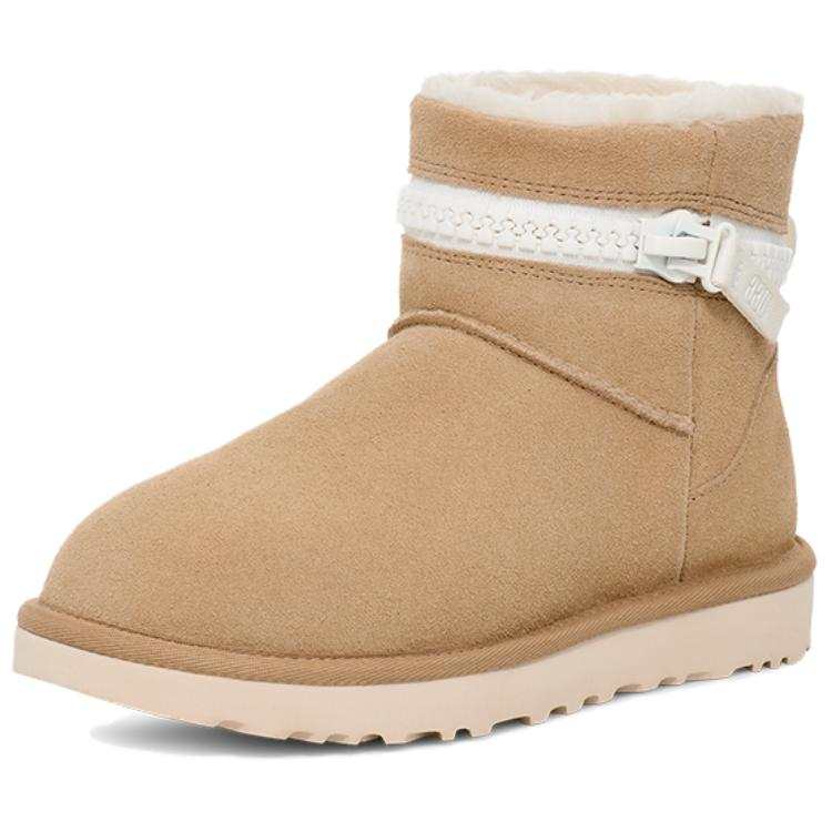 UGG UGG Cow Split Leather Fleece Lined, Comfortable Classic Zippers Short Snow Boots Unisex Mustard Seed