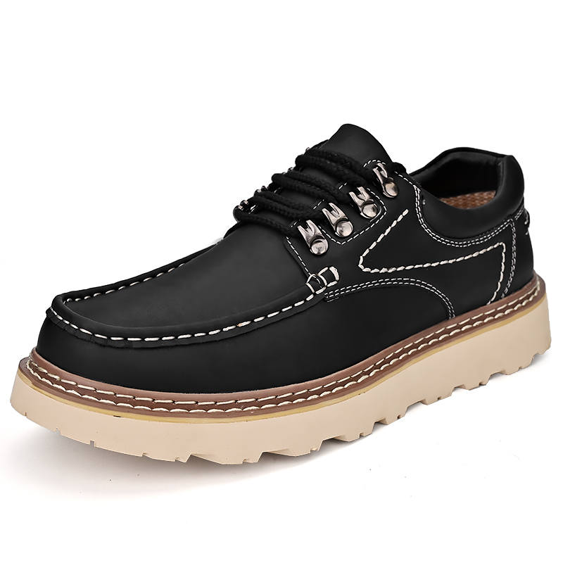 Laoks Casual Leather Shoes Men's Low Top Black/Brown