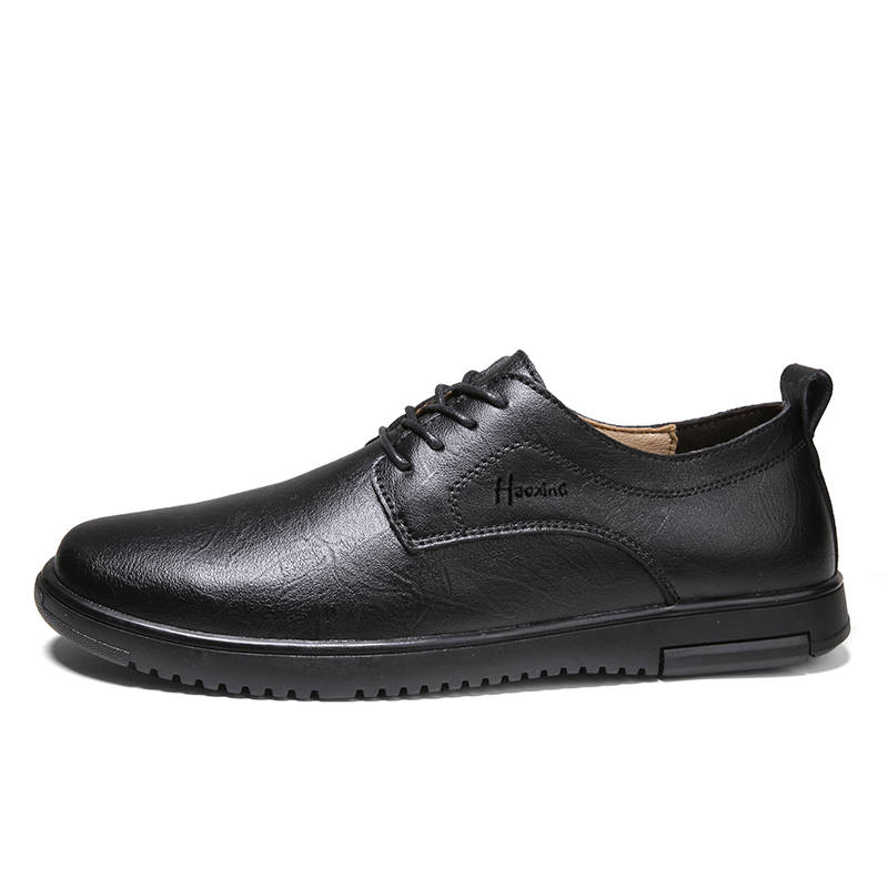 HAOXING Cow Split Leather Casual Shoes Men's Black