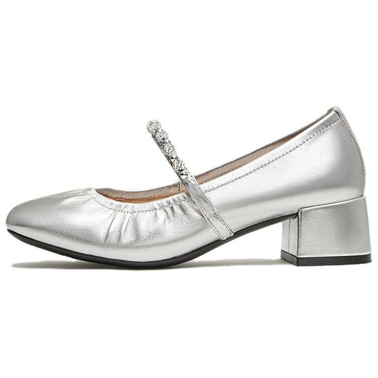 Tata Cow Leather Mary Jane Shoes, Silver Ecru Women's