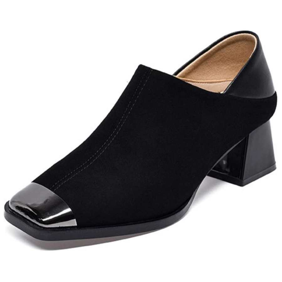 Devanro Devanro Top Grain Cow Leather Chunky Heel High Heels 4cm Women's