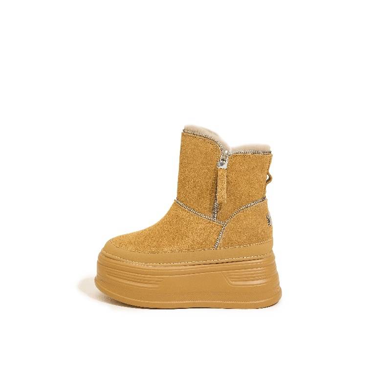 MILANLIANGE Cow Suede Thermal Height Increasing Short Snow Boots Women's