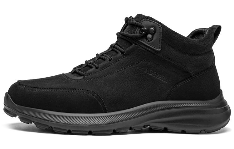 ROBERTA DI CAMERINO Cow Leather Fleece Lined Comfortable Mid top Casual Shoes Men's Black