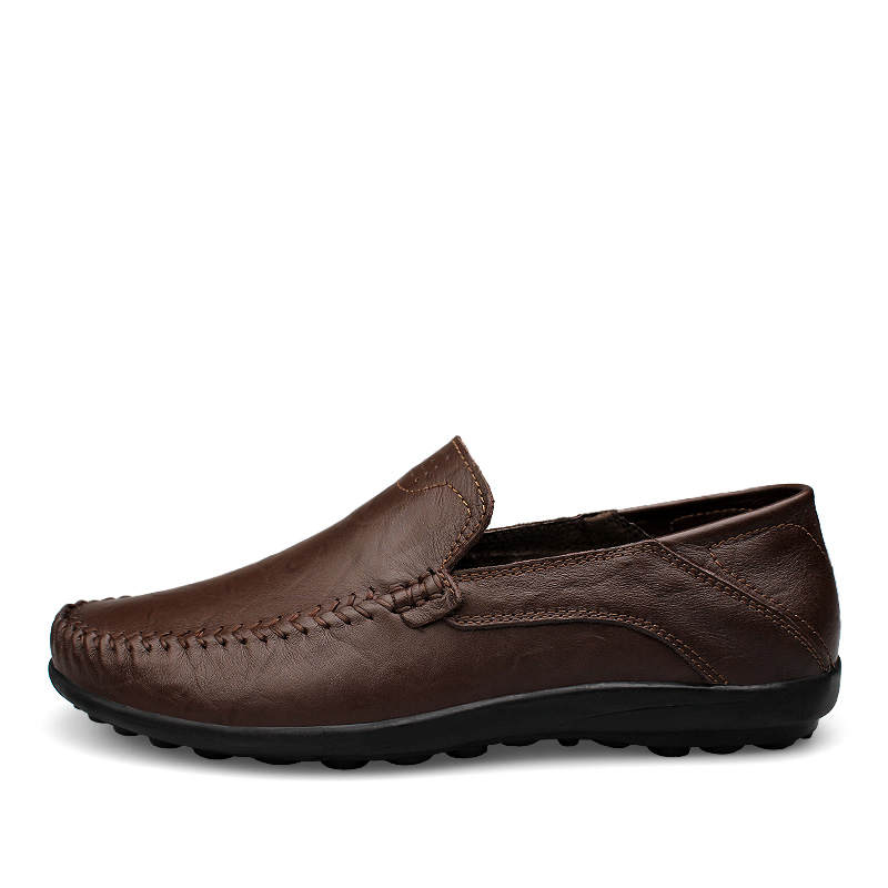 YINGLUNQISHI Top Grain Cow Leather Casual Shoes Men's Dark Brown