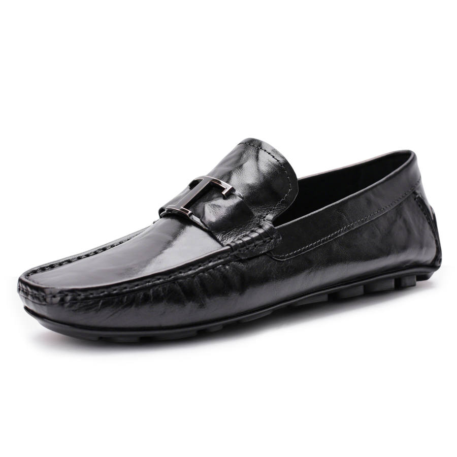 Brounvanm Top Grain Cow Leather Casual Shoes Men's Black