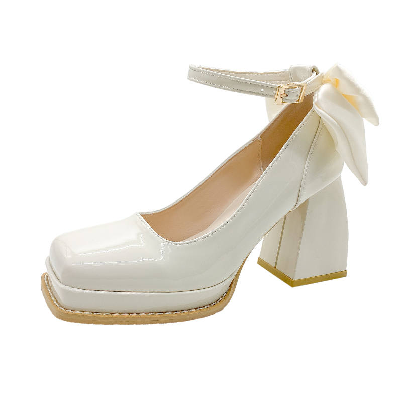 CPXO Chunky Heel High Heels Women's Ecru