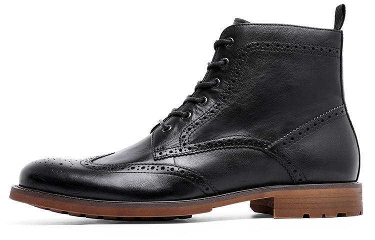 Desai Top Grain Cow Leather Ankle Length Combat Boots Men's Black