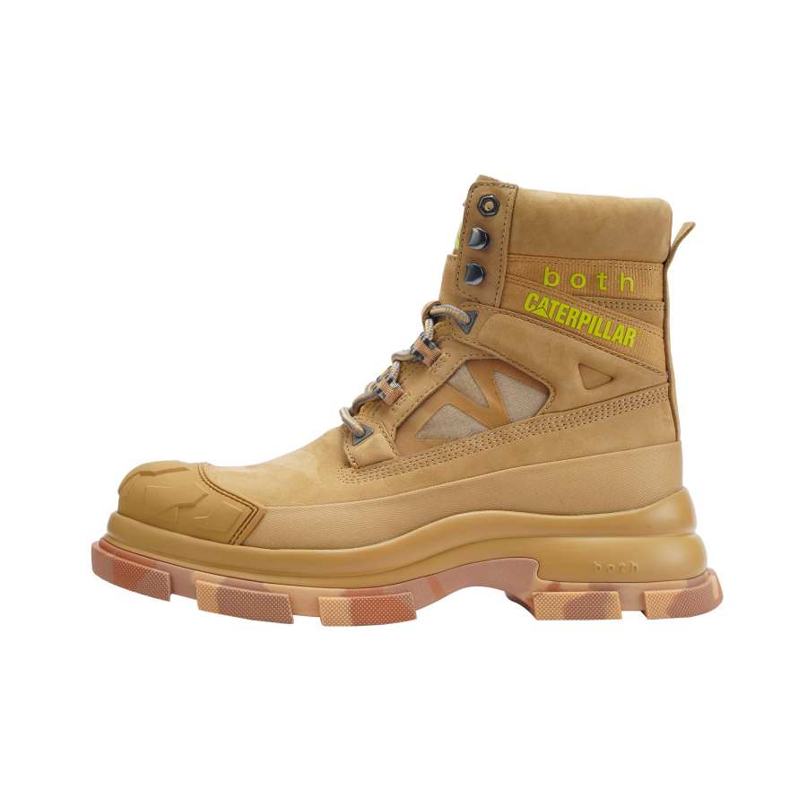 CAT Both x CAT Cow Leather Slip Resistant Crew Outdoor Boots Men's Yellow