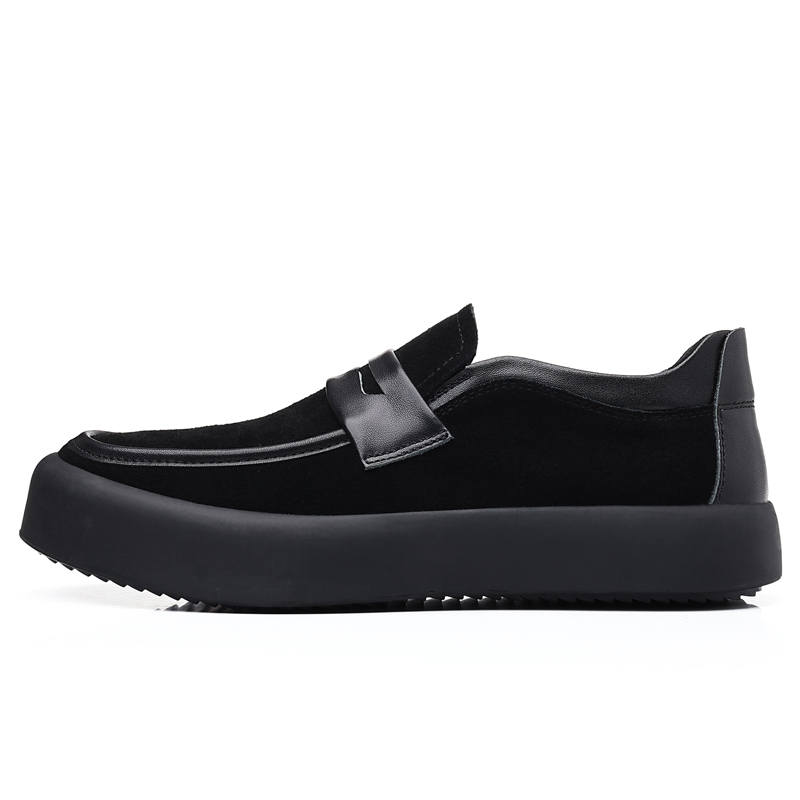 MINGYITU Cow Suede Casual Shoes Unisex Black