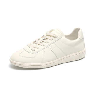 O.L German Army Trainers Cow Split Leather Low top Skateboard Shoes Women's White