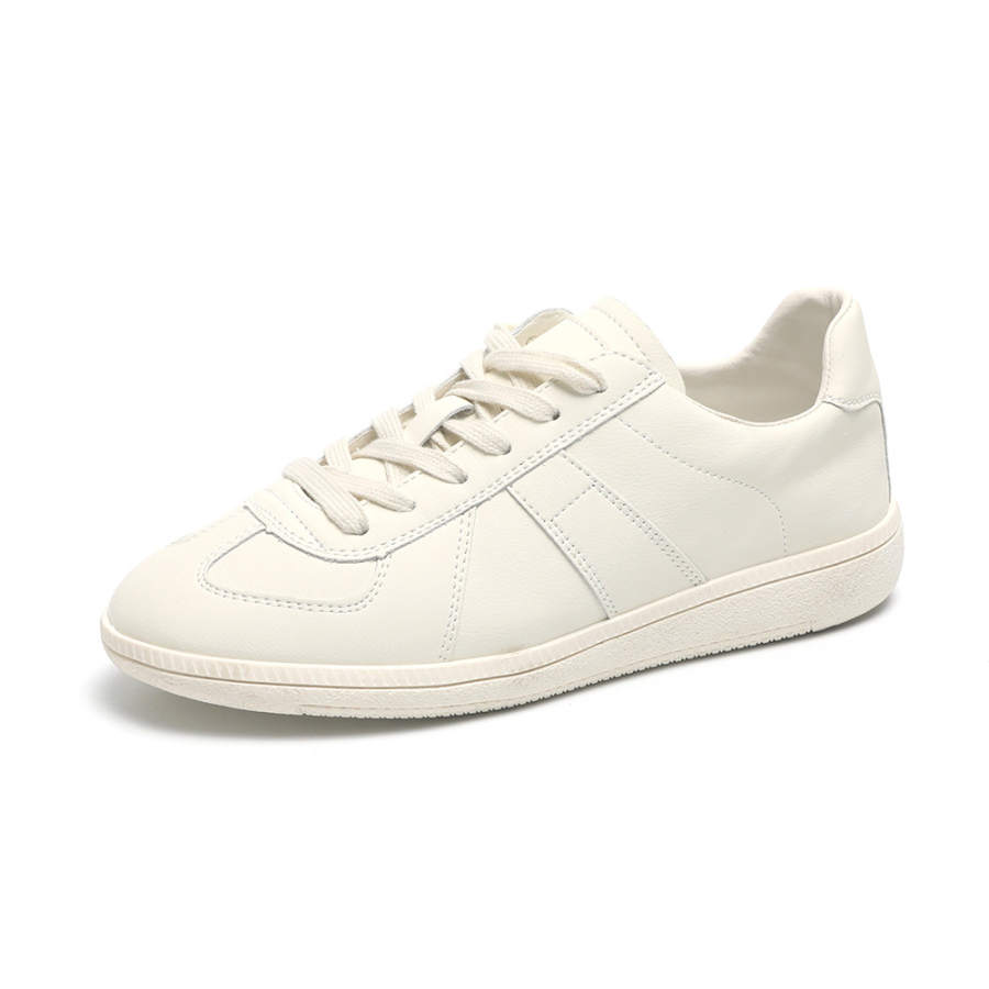 O.L German Army Trainers Cow Split Leather Low top Skateboard Shoes Women's White